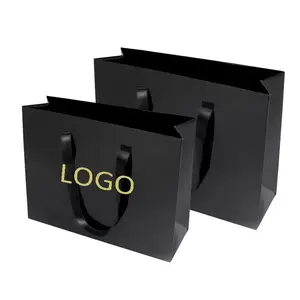 Оптовая продажа, индивидуальный логотип, экологически чистые рождественские персонализированные черные ювелирные изделия, бумажные маленькие подарочные пакеты с ручками