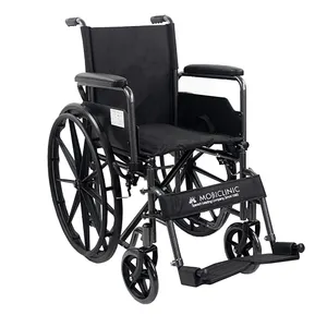 Top Sale kualitas Premium 43Cm kursi baja hitam lebar kursi roda Aluminium lipat