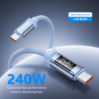 Cable de Carga Rápida USB C de 240W con Pantalla LED en Tiempo Real, 4 Colores Vibrantes, Trenzado, Sincronización de Datos de 480Mbps para Laptop/Viajes