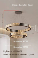 Lustre suspendu de luxe en acier inoxydable doré avec cristaux LED, hauteur réglable, idéal pour salon moderne et décoration intérieure