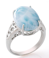Bracelet ouvert large style bohème en argent sterling 925 avec breloque en pierre précieuse Larimar pour femme