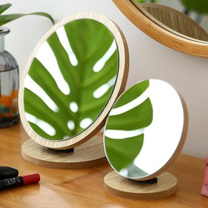 Wooden Round Desktop <b>Makeup</b> Mirror Aluminum Lens Standing <b>Vanity</b> Mirror For Women Beauty Dressing Use - Product Image 2