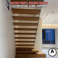 Escalier flottant droit moderne en bois massif de 80 mm pour intérieur, avec monopoutre, de fabrication industrielle