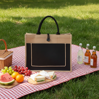 Sac fourre-tout pliable de haute qualité en lin imperméable, noir et jaune, en jute, pour le shopping, les voyages et la promotion hôtelière