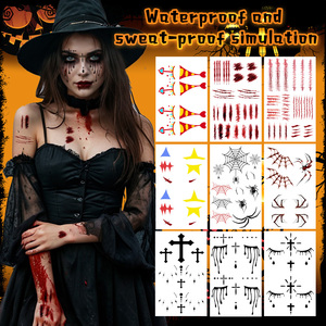Tatouages temporaires d'Halloween, autocollants pour le visage, cicatrices de sang, clown, araignée, crâne, chauve-souris, citrouille, dessin animé, tatouage imperméable pour le visage, le bras, le cou - Product Image 3