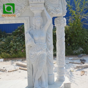 Cheminée en marbre blanc italien personnalisé cadre métallique avec sculpture design fille en stock - Product Image 4