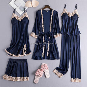 Abiti <span class=keywords><strong>da</strong></span> casa europei e americani con cuscino sul petto primavera e autunno Set di cinque pezzi di seta <span class=keywords><strong>camicia</strong></span> <span class=keywords><strong>da</strong></span> <span class=keywords><strong>notte</strong></span> a maniche lunghe <span class=keywords><strong>da</strong></span> donna - Product Image 5