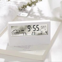 Station météo numérique LCD avec écran transparent, alarme de température et d'humidité, fonction snooze, horloge de table