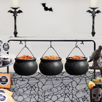 Ensemble de chaudron de sorcières d'Halloween 3 bols de service en plastique noir avec support intérieur extérieur cuisine fête décor affichage à thème