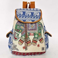 Tas Ransel Wanita Gaya Etnik Impor, Bordir Gajah Kucing, Kanvas, Ritsleting, Kapasitas Besar 20-35L, Cocok untuk Perjalanan
