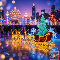 Lanterne de Noël en soie artisanale en forme de renne et de traîneau, décoration festive extérieure géante, illuminée par LED, pour une présentation de vacances éclatante