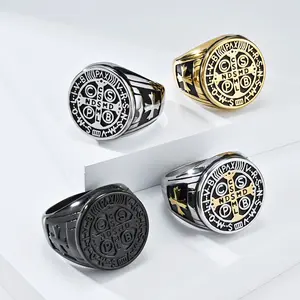 Harga grosir Cina Vintage modis pria Retro Exorcist cincin pria emas tahan air baja tahan karat