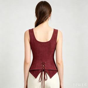Corsé Gótico de Ante Sintético para Mujer, Top sin Mangas con Cordones Delanteros, Cincher de Cintura, Corsé Vintage Renacentista para Cosplay, Chaleco Corsé para Fiesta - Product Image 3