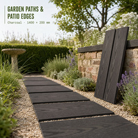 Planche de terrasse co-extrudée ASA 3ème génération, étanche, 1400x200mm, grain de bois anthracite, profil creux pour jardin et cuisine