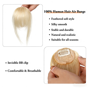 <span class=keywords><strong>Flequillo</strong></span> con Clip, 100% Cabello Humano Europeo Remy, <span class=keywords><strong>Rubio</strong></span> Natural Francés con Patillas, Extensiones de <span class=keywords><strong>Flequillo</strong></span> con Clip para Mujer - Product Image 4