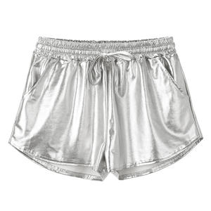 Vendita calda Sexy 2024 a vita alta pantaloncini sportivi corti da <span class=keywords><strong>donna</strong></span> Casual Casual da motociclista metallizzato con coulisse da <span class=keywords><strong>donna</strong></span> pantaloncini da spiaggia - Product Image 5