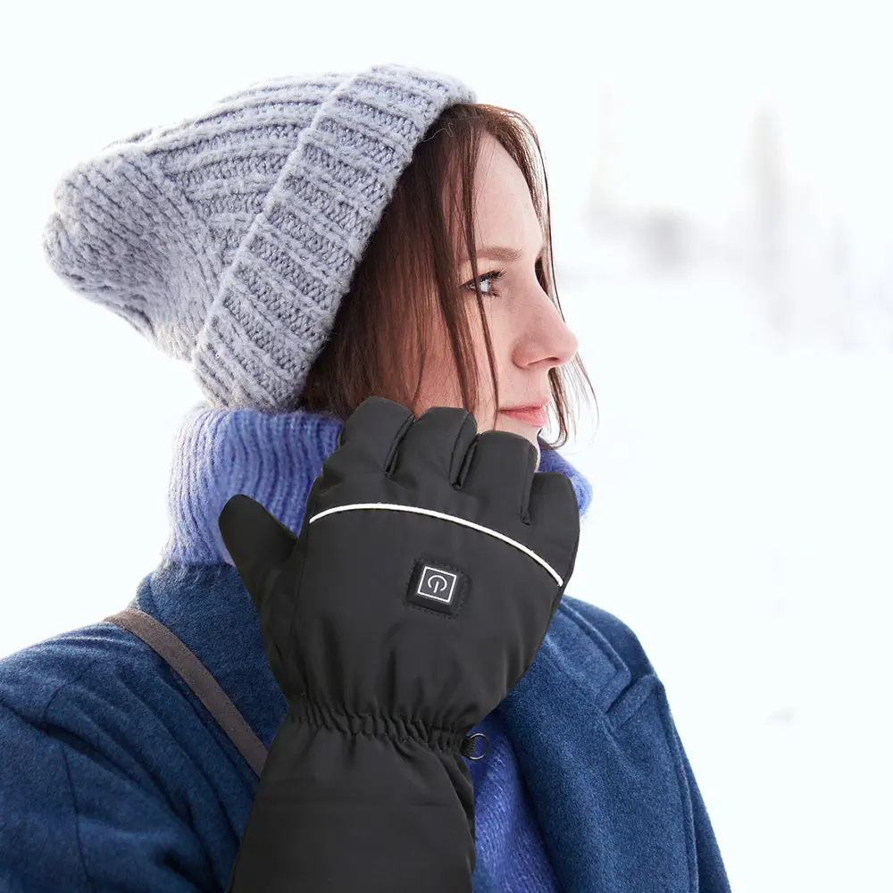 Winter Warm Ski Electric Rechargeable Heated Gloves Full Finger for Man and Woman Black Waterproof Gloves Winter Activities
