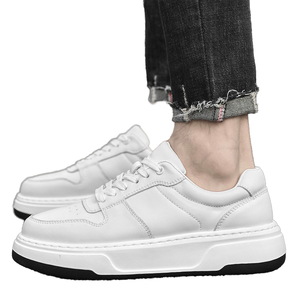 Chaussures rehaussantes de haute qualité pour hommes, respirantes, légères, en cuir véritable blanc, à lacets, augmentant la taille de 7 cm - Product Image 1