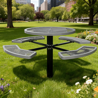 Ensemble table et bancs de pique-nique modernes en métal épaissi, de type encastré, pour 4 personnes, résistant aux intempéries, idéal pour les cours et les hôtels