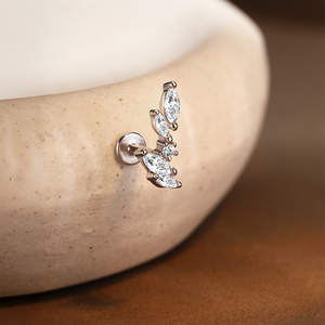 100% 925 Sterling <b>Silver</b> Moissanite Flat Back Piercing <b>Stud</b> Heart Marquise Geometric Triangle Single Row Cartilage Earring - Product Image 5
