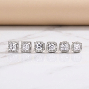 Pendientes Clásicos Cuadrados y Redondos con Circonita para Mujer, Pendientes de Halo Chapados <span class=keywords><strong>en</strong></span> Platino y <span class=keywords><strong>Latón</strong></span>, <span class=keywords><strong>Joyería</strong></span> de Moda para Bodas y Fiestas - Product Image 1