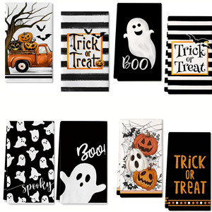 Serviettes de cuisine d'Halloween, imprimées fantômes et citrouilles, motif « Trick or Treat », absorbantes, décoratives, pour la décoration de la maison en période des fêtes - Product Image 1