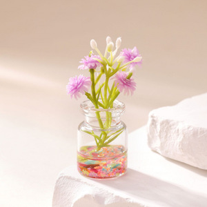 Vase en forme de coquillage rouge vif qui brille dans le noir, avec fleurs simulées, ornement en verre pour tableau de bord de voiture, décoration de bureau - Product Image 3