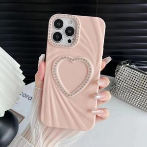 Coque de téléphone Meifu en forme de cœur avec diamants et couleurs douces pour iPhone 16 Pro Max, coque antichoc pour iPhone 15 Plus, coque unie en forme de cœur pour iPhone 14 - Product Image 5