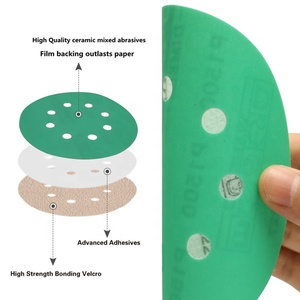 D DMS DIMEISI Q227 Kunden spezifischer Großhandel 125mm No Hole <span class=keywords><strong>Hook</strong></span> <span class=keywords><strong>and</strong></span> <span class=keywords><strong>Loop</strong></span> 320Grit Green Film Schleif scheiben - Product Image 4
