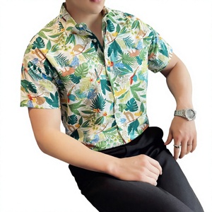 Chemises de plage décontractées pour hommes en coton à manches courtes, imprimé fleurs tropicales, anti-plis, respirantes, simple boutonnage, haute qualité 1135 - Product Image 3