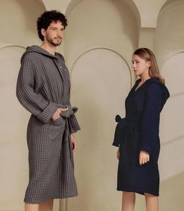 Mewah Hotel & Spa bordir sutra murni Jepang wafel katun murni Unisex jubah mandi bertudung OEKO-TEX bersertifikat - Product Image 4