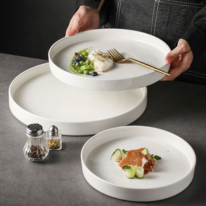 Espiral en relieve de alta calidad de forma redonda bistec ensalada <span class=keywords><strong>pasta</strong></span> servir restaurante barato suministro a granel platos de cena de cerámica blanca - Product Image 3