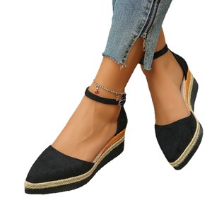 Women Pointed Toe Hollow Sandals Summer New Style Platform Hemp Rope Sole Wedge Sandals Wholesale - Product Image 5