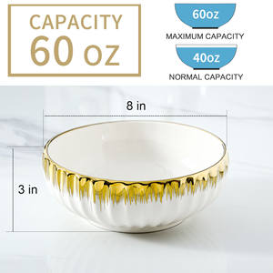 Cuencos de cerámica grandes de porcelana con borde dorado de lujo para restaurante, cuenco de fruta de ensalada blanca moderno respetuoso con el medio ambiente Popular - Product Image 3