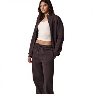 <b>Women's</b> Dark <b>Purple</b> <b>Tracksuit</b> Full Sleeve Turn-down Collar Drawstring Waist Loose Fit Solid Color Casual Wear Autumn Style - Product Image 1