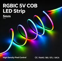 Bande lumineuse LED COB RGBIC 5V 5mm avec contrôle individuel des pixels intégré 1838 SPI, ruban LED couleur de rêve adressable IP33 ETL/BIS/RoHs