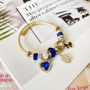 2025女性用18Kゴールドステンレス鋼ブレスレットハートバタフライブルーパープルダイヤモンドストーンファッションチャーム - Product Image 5