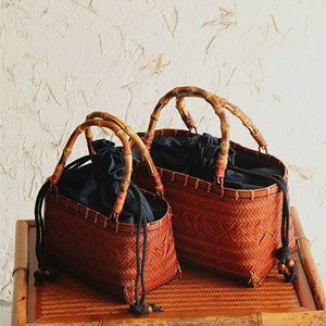 Bamboo Woven <b>Handbag</b> Women's <b>Small</b> Capacity 1-1.9l Eco Friendly Daily Use Regular Shape - Product Image 4