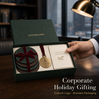 Coffret cadeau d'entreprise personnalisé pour Noël avec écharpe en tartan, sous-verres en cuir PU, ornement métallique, carte de vœux pour les employés et les clients