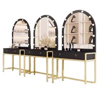 Coiffeuse moderne en bois avec cadre doré, miroir LED arqué, 2 tiroirs, écologique, pour chambre à coucher