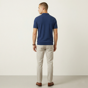 Pull Polo Rayé pour Homme en Mélange de Viscose Tricoté, Couleurs Contrastées, Style Smart Casual, Vêtement Basique Tendance - Product Image 5