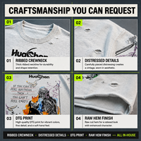 Pull-over streetwear personnalisé coupé et cousu, 420 GSM, grammage lourd, col rond oversize, imprimé manches effet vieilli vintage, ourlet brut, marque privée