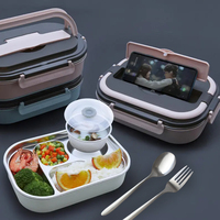 Boîte à Déjeuner Isotherme Portable de 1400 ML en Acier Inoxydable 304 pour Enfants et Bureau, avec Couverts et Bol à Soupe