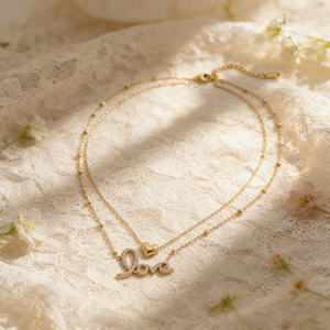 Collar de Acero Inoxidable Impermeable al por Mayor, Chapado en Oro de 18K con Colgante de Amor y Corazón para Mujer - Product Image 3