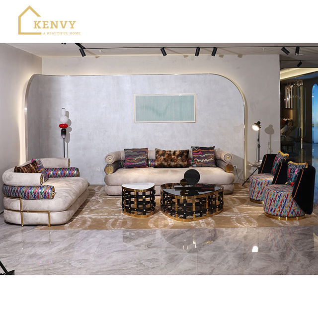 Modern High Quality Tufted Luxury Sofas Nordic Wohnzimm Curved Couch Majlis Floor Arabic Living Room Furniture Set