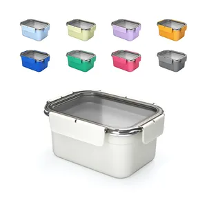 Conjunto de recipientes de metal para preparação de refeições, com tampas herméticas e transparentes, lancheira de aço inoxidável para micro-ondas, ideal para piquenique escolar e trabalho