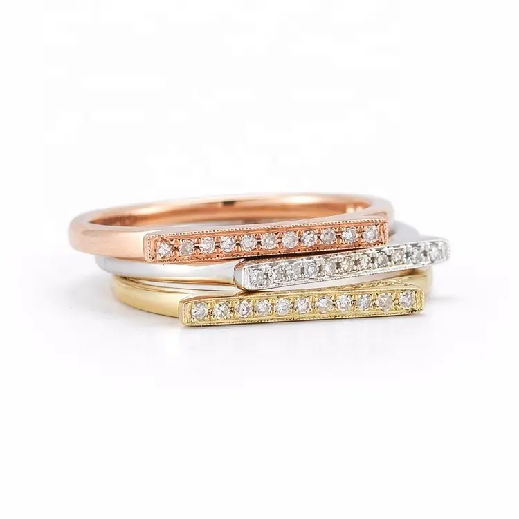 Warna berlian kustom perak murni 925 18k perhiasan emas mawar cincin pernikahan berlian