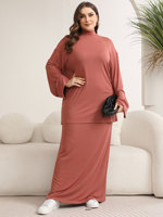 Ensemble deux pièces tunique et jupe maxi côtelée à col haut pour femmes musulmanes Modeste Chic