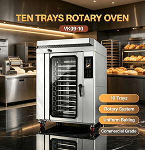 VK09-10 Oven Sepuluh Loyang, Oven Rotary Otomatis Penuh dengan 360 derajat °   Rak Putar, Semprotan Uap, Interior 304 SS untuk Toko Roti - Product Image 1