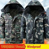 Parka militaire longueur genou, doublée et chaude, coupe-vent, anti-froid, pour la sécurité au travail, manteau d'hiver militaire avec ceinture et capuche.